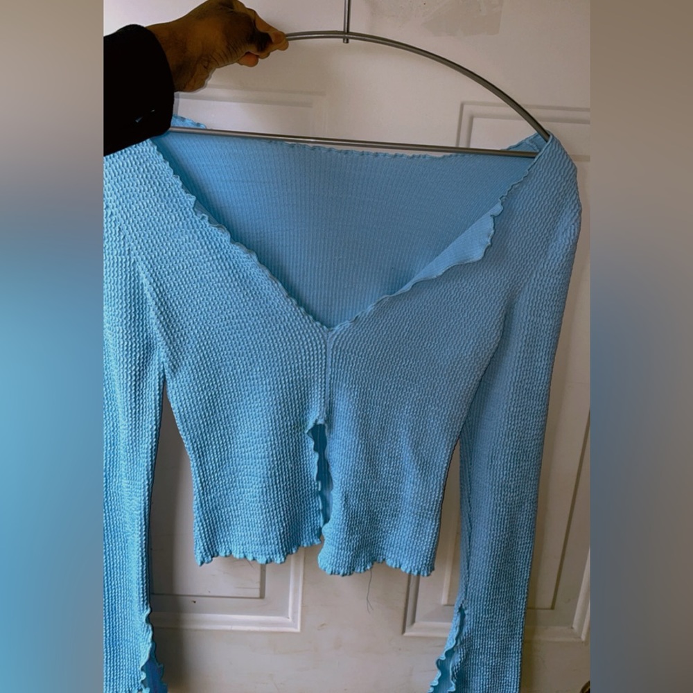 Baby Blue Blouse with and slit in the middle